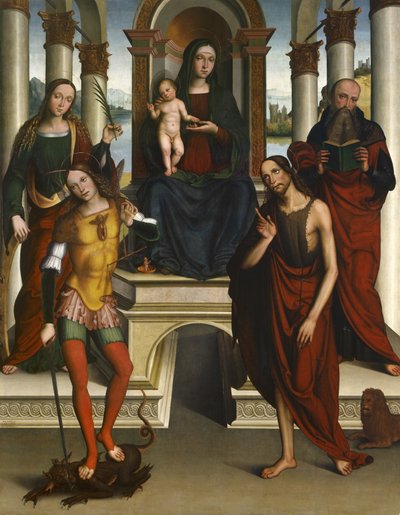 Madonna en Kind op de troon met heiligen, 1506 door Michele di Luca dei Coltellini